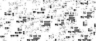 Grunge üst üste biniyor. Soyut siyah-beyaz vektör arkaplanı. Çatlak, leke ve noktalarda kirli desenli tek renkli klasik yüzey. Karanlık korku tarzında eski bir duvar.