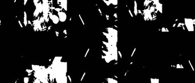 Grunge üst üste biniyor. Soyut siyah-beyaz vektör arkaplanı. Çatlak, leke ve noktalarda kirli desenli tek renkli klasik yüzey. Karanlık korku tarzında eski bir duvar.