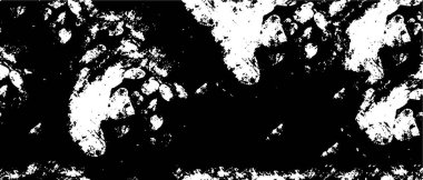 Grunge üst üste biniyor. Soyut siyah-beyaz vektör arkaplanı. Çatlak, leke ve noktalarda kirli desenli tek renkli klasik yüzey. Karanlık korku tarzında eski bir duvar.