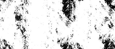 Grunge üst üste biniyor. Soyut siyah-beyaz vektör arkaplanı. Çatlak, leke ve noktalarda kirli desenli tek renkli klasik yüzey. Karanlık korku tarzında eski bir duvar.