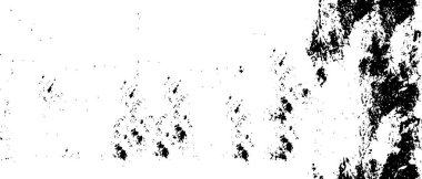 Grunge üst üste biniyor. Soyut siyah-beyaz vektör arkaplanı. Çatlak, leke ve noktalarda kirli desenli tek renkli klasik yüzey. Karanlık korku tarzında eski bir duvar.