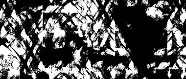 Grunge üst üste biniyor. Soyut siyah-beyaz vektör arkaplanı. Çatlak, leke ve noktalarda kirli desenli tek renkli klasik yüzey. Karanlık korku tarzında eski bir duvar.