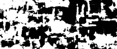 Grunge üst üste biniyor. Soyut siyah-beyaz vektör arkaplanı. Çatlak, leke ve noktalarda kirli desenli tek renkli klasik yüzey. Karanlık korku tarzında eski bir duvar.