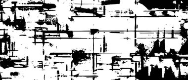 Grunge üst üste biniyor. Soyut siyah-beyaz vektör arkaplanı. Çatlak, leke ve noktalarda kirli desenli tek renkli klasik yüzey. Karanlık korku tarzında eski bir duvar.