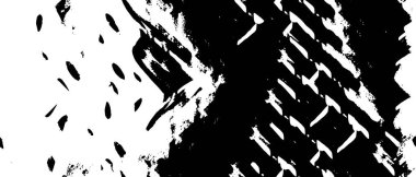 Grunge black and white pattern. Monochrome particles abstract texture. Background of cracks, scuffs, chips, stains, ink spots, lines. Dark design background surface. Gray printing element