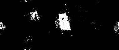 Grunge üst üste biniyor. Soyut siyah-beyaz vektör arkaplanı. Çatlak, leke ve noktalarda kirli desenli tek renkli klasik yüzey. Karanlık korku tarzında eski bir duvar.