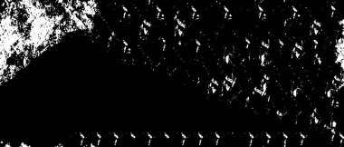 Grunge üst üste biniyor. Soyut siyah-beyaz vektör arkaplanı. Çatlak, leke ve noktalarda kirli desenli tek renkli klasik yüzey. Karanlık korku tarzında eski bir duvar.