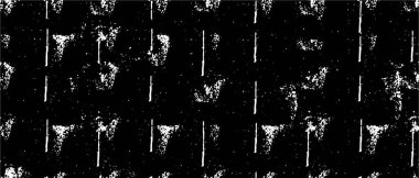 Grunge üst üste biniyor. Soyut siyah-beyaz vektör arkaplanı. Çatlak, leke ve noktalarda kirli desenli tek renkli klasik yüzey. Karanlık korku tarzında eski bir duvar.