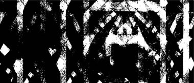 Grunge üst üste biniyor. Soyut siyah-beyaz vektör arkaplanı. Çatlak, leke ve noktalarda kirli desenli tek renkli klasik yüzey. Karanlık korku tarzında eski bir duvar.