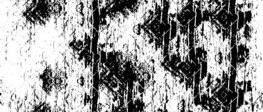 Grunge üst üste biniyor. Soyut siyah-beyaz vektör arkaplanı. Çatlak, leke ve noktalarda kirli desenli tek renkli klasik yüzey. Karanlık korku tarzında eski bir duvar.