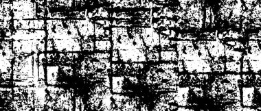 Grunge üst üste biniyor. Soyut siyah-beyaz vektör arkaplanı. Çatlak, leke ve noktalarda kirli desenli tek renkli klasik yüzey. Karanlık korku tarzında eski bir duvar.