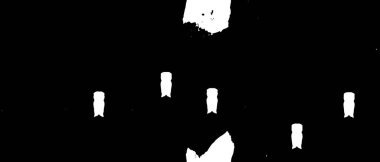 Grunge üst üste biniyor. Soyut siyah-beyaz vektör arkaplanı. Çatlak, leke ve noktalarda kirli desenli tek renkli klasik yüzey. Karanlık korku tarzında eski bir duvar.