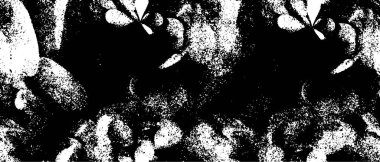 Grunge üst üste biniyor. Soyut siyah-beyaz vektör arkaplanı. Çatlak, leke ve noktalarda kirli desenli tek renkli klasik yüzey. Karanlık korku tarzında eski bir duvar.