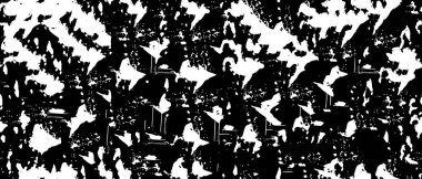 Grunge üst üste biniyor. Soyut siyah-beyaz vektör arkaplanı. Çatlak, leke ve noktalarda kirli desenli tek renkli klasik yüzey. Karanlık korku tarzında eski bir duvar.