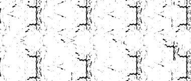Grunge üst üste biniyor. Soyut siyah-beyaz vektör arkaplanı. Çatlak, leke ve noktalarda kirli desenli tek renkli klasik yüzey. Karanlık korku tarzında eski bir duvar.