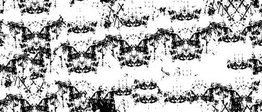 Grunge üst üste biniyor. Soyut siyah-beyaz vektör arkaplanı. Çatlak, leke ve noktalarda kirli desenli tek renkli klasik yüzey. Karanlık korku tarzında eski bir duvar.