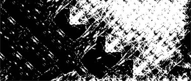 Grunge üst üste biniyor. Soyut siyah-beyaz vektör arkaplanı. Çatlak, leke ve noktalarda kirli desenli tek renkli klasik yüzey. Karanlık korku tarzında eski bir duvar.