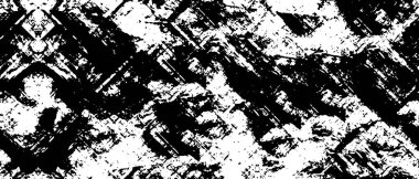 Grunge üst üste biniyor. Soyut siyah-beyaz vektör arkaplanı. Çatlak, leke ve noktalarda kirli desenli tek renkli klasik yüzey. Karanlık korku tarzında eski bir duvar.
