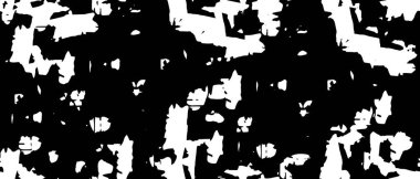Grunge üst üste biniyor. Soyut siyah-beyaz vektör arkaplanı. Çatlak, leke ve noktalarda kirli desenli tek renkli klasik yüzey. Karanlık korku tarzında eski bir duvar.