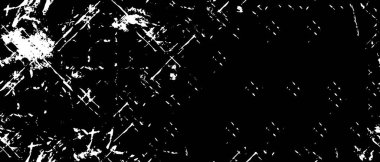 Grunge üst üste biniyor. Soyut siyah-beyaz vektör arkaplanı. Çatlak, leke ve noktalarda kirli desenli tek renkli klasik yüzey. Karanlık korku tarzında eski bir duvar.