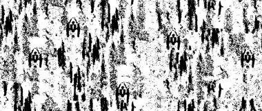 Grunge üst üste biniyor. Soyut siyah-beyaz vektör arkaplanı. Çatlak, leke ve noktalarda kirli desenli tek renkli klasik yüzey. Karanlık korku tarzında eski bir duvar.