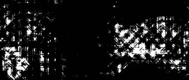 Grunge üst üste biniyor. Soyut siyah-beyaz vektör arkaplanı. Çatlak, leke ve noktalarda kirli desenli tek renkli klasik yüzey. Karanlık korku tarzında eski bir duvar.