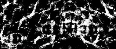 Grunge üst üste biniyor. Soyut siyah-beyaz vektör arkaplanı. Çatlak, leke ve noktalarda kirli desenli tek renkli klasik yüzey. Karanlık korku tarzında eski bir duvar.