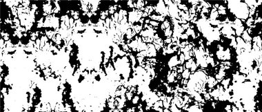 Grunge üst üste biniyor. Soyut siyah-beyaz vektör arkaplanı. Çatlak, leke ve noktalarda kirli desenli tek renkli klasik yüzey. Karanlık korku tarzında eski bir duvar.