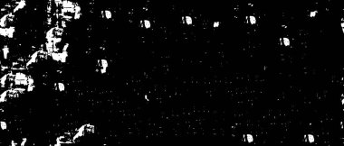 Grunge üst üste biniyor. Soyut siyah-beyaz vektör arkaplanı. Çatlak, leke ve noktalarda kirli desenli tek renkli klasik yüzey. Karanlık korku tarzında eski bir duvar.