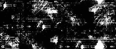 Grunge üst üste biniyor. Soyut siyah-beyaz vektör arkaplanı. Çatlak, leke ve noktalarda kirli desenli tek renkli klasik yüzey. Karanlık korku tarzında eski bir duvar.