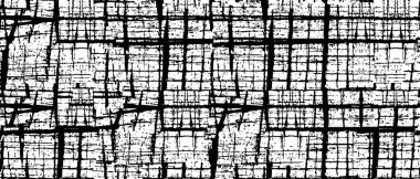 Grunge üst üste biniyor. Soyut siyah-beyaz vektör arkaplanı. Çatlak, leke ve noktalarda kirli desenli tek renkli klasik yüzey. Karanlık korku tarzında eski bir duvar.