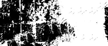 Grunge üst üste biniyor. Soyut siyah-beyaz vektör arkaplanı. Çatlak, leke ve noktalarda kirli desenli tek renkli klasik yüzey. Karanlık korku tarzında eski bir duvar.