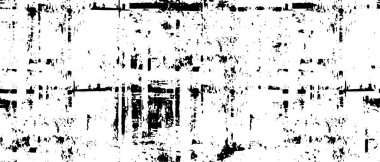 Grunge üst üste biniyor. Soyut siyah-beyaz vektör arkaplanı. Çatlak, leke ve noktalarda kirli desenli tek renkli klasik yüzey. Karanlık korku tarzında eski bir duvar.