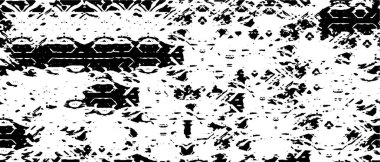 Grunge üst üste biniyor. Soyut siyah-beyaz vektör arkaplanı. Çatlaklarda, noktalarda, noktalarda kirli desenli tek renkli vintage yüzey