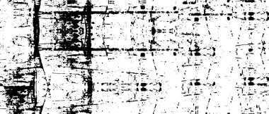 Grunge üst üste biniyor. Soyut siyah-beyaz vektör arkaplanı. Çatlak, leke ve noktalarda kirli desenli tek renkli klasik yüzey. Karanlık korku tarzında eski bir duvar.