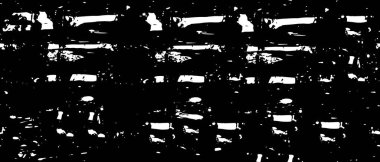 Grunge üst üste biniyor. Soyut siyah-beyaz vektör arkaplanı. Çatlak, leke ve noktalarda kirli desenli tek renkli klasik yüzey. Karanlık korku tarzında eski bir duvar.
