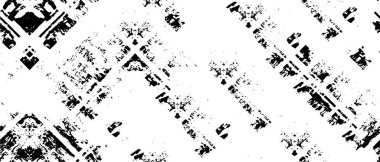 Grunge üst üste biniyor. Soyut siyah-beyaz vektör arkaplanı. Çatlak, leke ve noktalarda kirli desenli tek renkli klasik yüzey. Karanlık korku tarzında eski bir duvar.