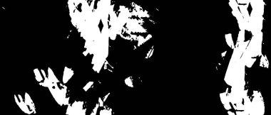 Grunge üst üste biniyor. Soyut siyah-beyaz vektör arkaplanı. Çatlak, leke ve noktalarda kirli desenli tek renkli klasik yüzey. Karanlık korku tarzında eski bir duvar.