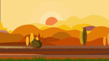 Akşam manzarası animasyon arka plan, güzel gün batımı