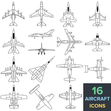 Vektör çizimi. uçak simgeleri ayarlandı.