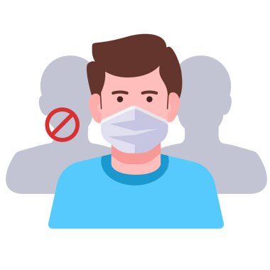 Koruyucu maske vektör düz resimli adam beyaz arkaplanda izole