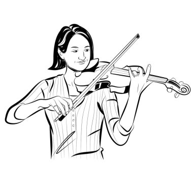 Keman çalan güzel genç bir kadın. vektör illüstrasyonu.