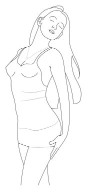 Yazlık elbiseli, uzun saçlı güzel bir kadın. vektör çizimi çizimi.