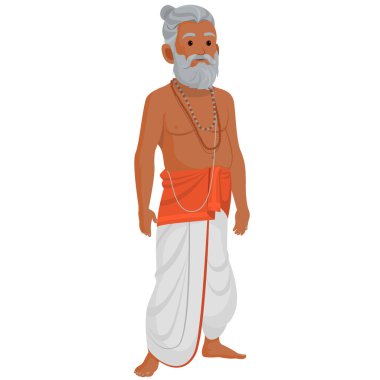 Beyaz arka planda geleneksel giyinmiş Hindu rahip..  
