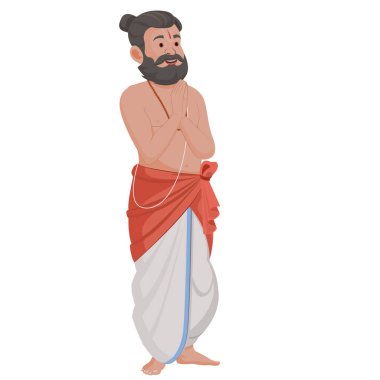 Beyaz arka planda geleneksel giyinmiş Hindu rahip..  