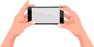 Cep telefonunu ekranla tutan eller. vektör illüstrasyonu            