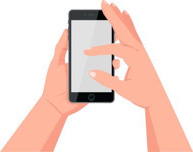 Cep telefonunu ekranla tutan eller. vektör illüstrasyonu            