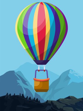 Dağlarda uçan renkli balon, vektör