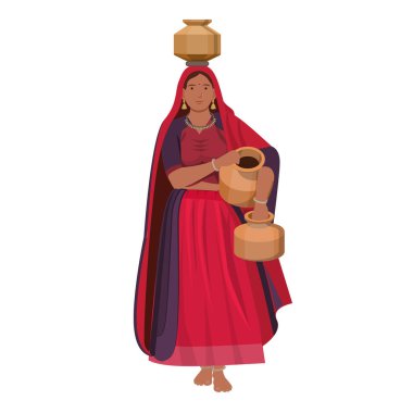  Hintli gujarat köylü kadın su kabı taşıyor.