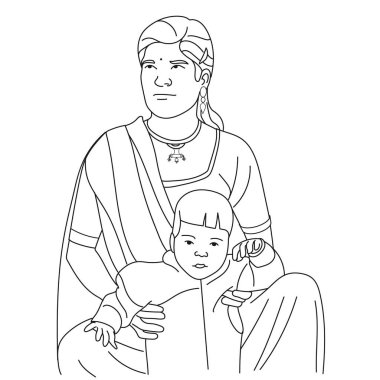 Çocuklu Hintli Kadın 'ın vektör çizimi  